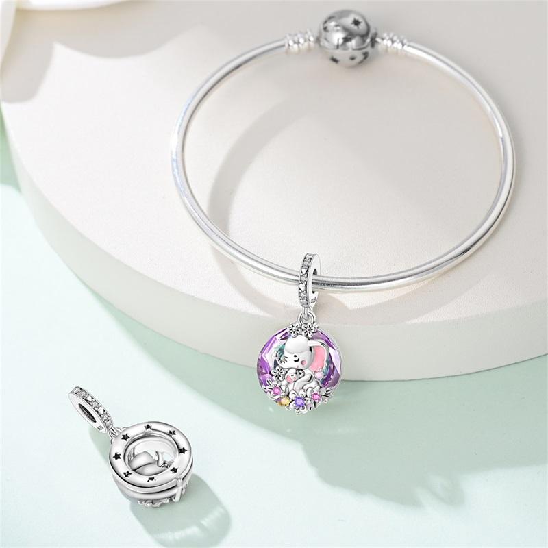 Sparkling Copper Mother'S Love Angel Circle & Angel Star Moon Circle Charm Fit Original Bracelet Charm Diy Jewelry