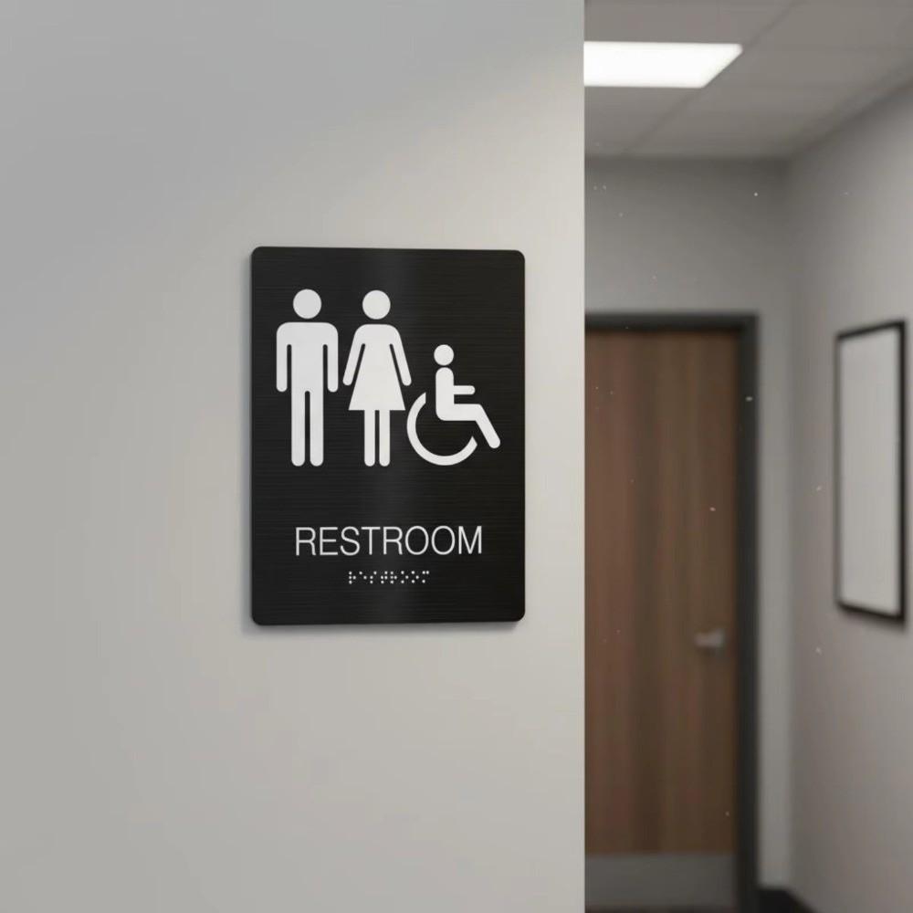 Modern Acrylic Braille Restroom Sign Wall Mounted Self Adhesive Restroom Guide Removable Rectangle Toilet Mark School