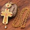 Men's Necklace Christian Orthodox Crucifix Jesus Russian Cross Prayer Big Pendant Necklace Russia Jewelry Pastor Collar