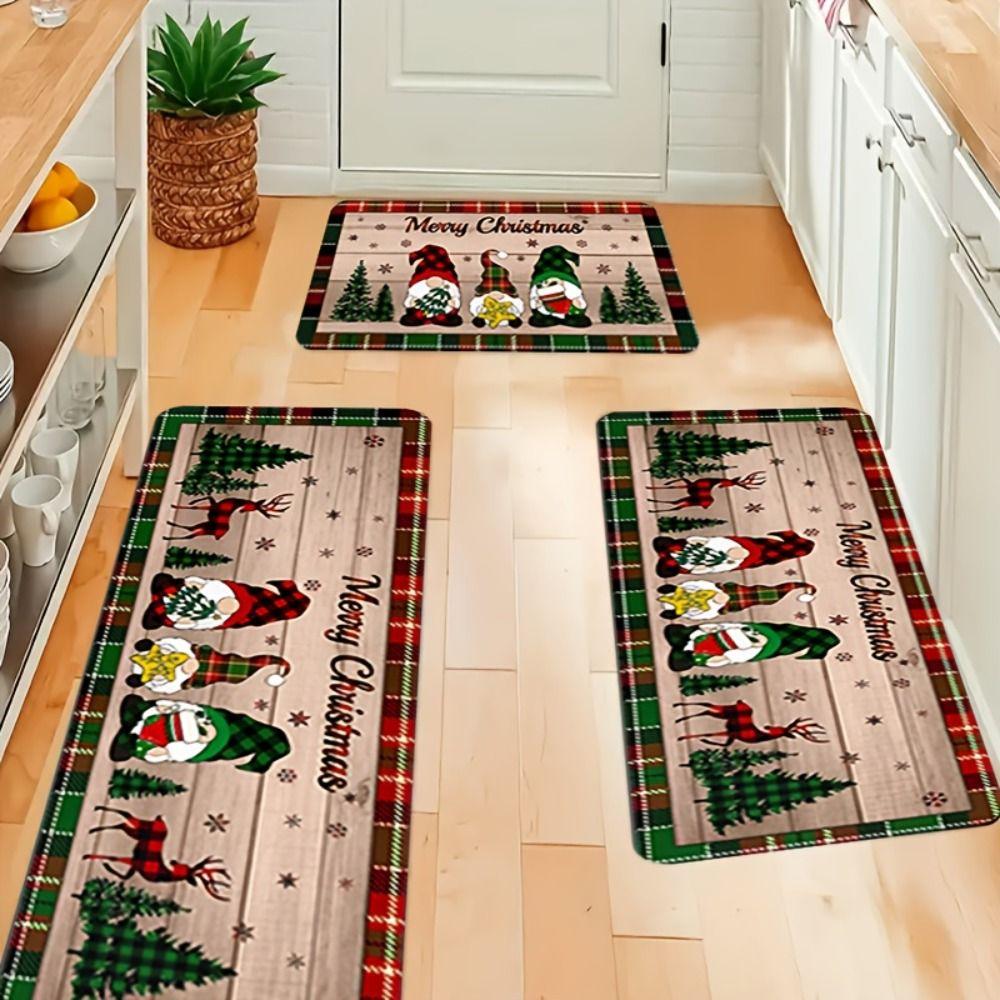 Home Decoration Christmas Kitchen Rugs Santa Claus Xmas Floor Mats  Living Room