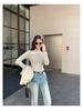 In Stock: Women's White Semi-High Neck Hollow Out Slim Fit Long Sleeve T-Shirt for Autumn/Winter 2026
