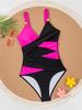 Costume da Bagno Intero Sexy a Blocchi di Colore con Raccoglitura e Incrocio Moda Donna Vacanza al Mare Costume da Bagno Elegante