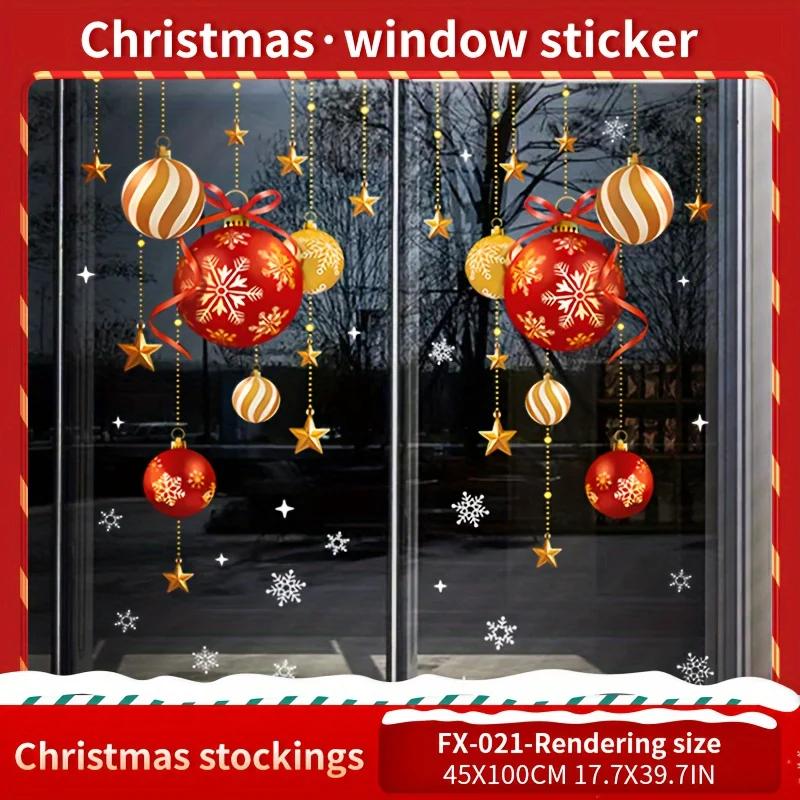 Decorative Glass Window Stickers Christmas Stickers, Festive Atmosphere Decoration, Colorful Balls, Stars, Snowflakes, Stickers