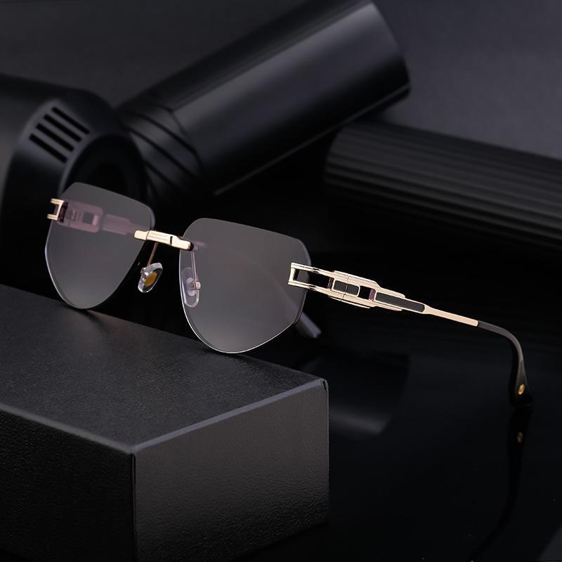 Fashion Brand Oval Women Men Sunglasses Vintage Luxury Design Rimless Metal Ladies Sunglasses Retro Black Eyewear Shades Uv400