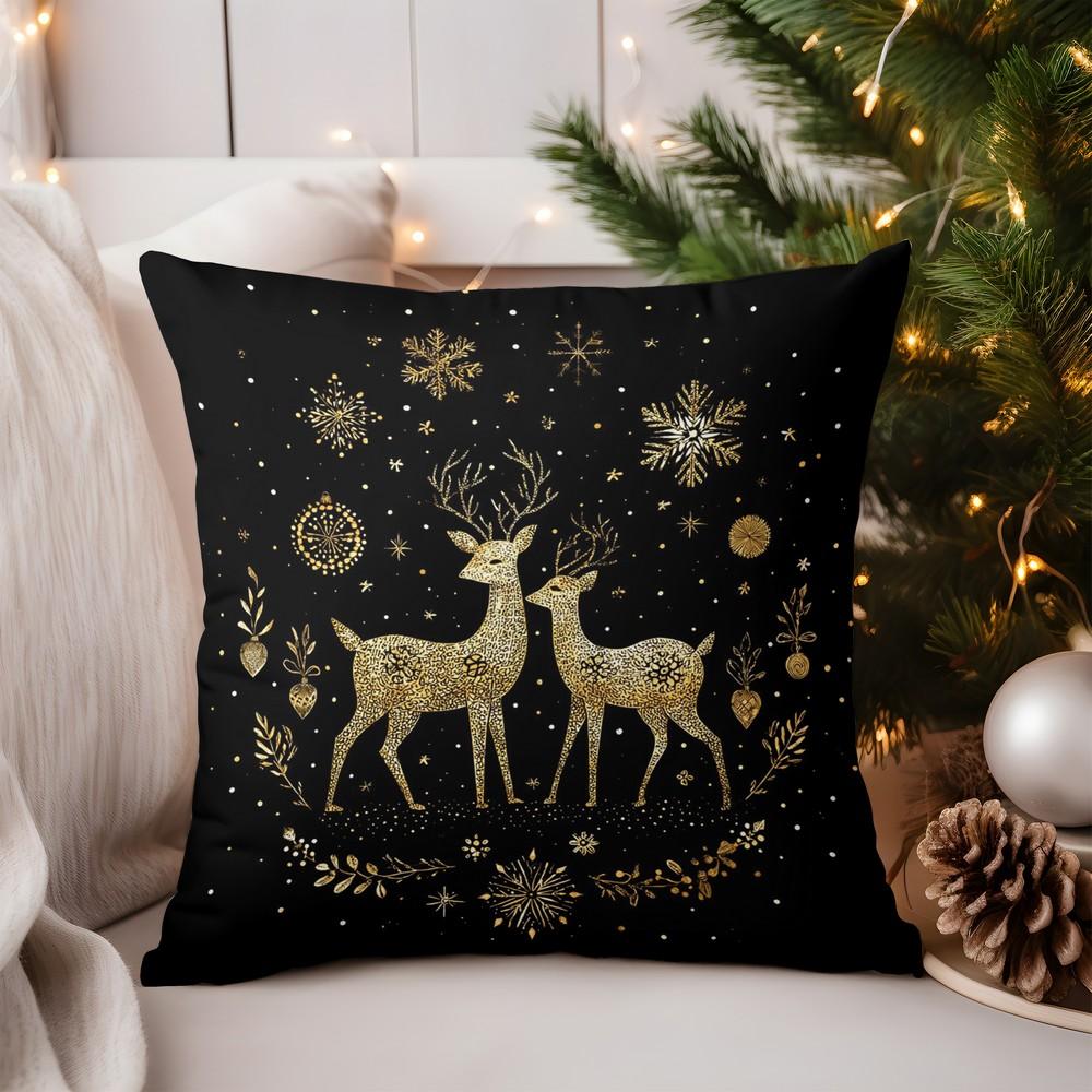 Heimdeko Goldener Hirsch Weihnachten Schneeflocke Kissenmuster Kissenbezug Geeignet für Sofa Schlafzimmer Auto Kissenbezug