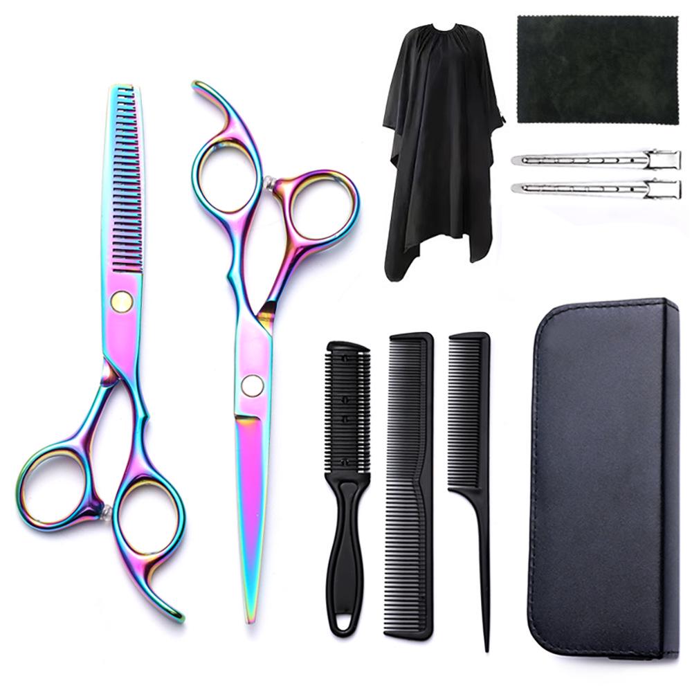Hairdressing Scissors Set: Colored Straight-Tooth & Thinning Bangs Scissors for Professional Stylists
