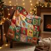 Vintage Stil Herbst Geburtstagsgeschenk Halloween Patchwork Überwurfdecke, 90er Jahre Karomuster Wandteppich mit Geist Kürbis Fledermaus, Gemütlich Rustikal Bauernhaus Herbst