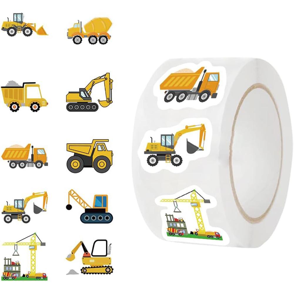 500PCS Construction Stickers Roll 10 Styles Envelope Seals Sticker Cartoon Truck Stickers for Kids Excavator Stickers Constructi
