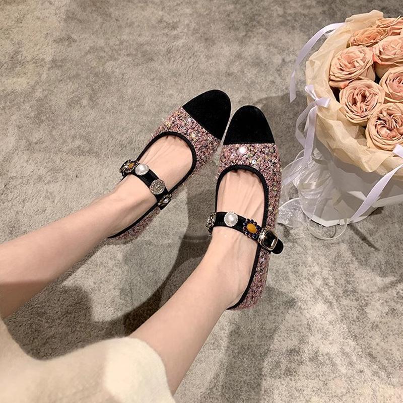 Princess Anne Su Yinyin~ Xiaoxiangfeng Tweed Badge Buckle Mary Jane Single Shoes Women's Banquet Wedding Shoes Flat Shoes Women
