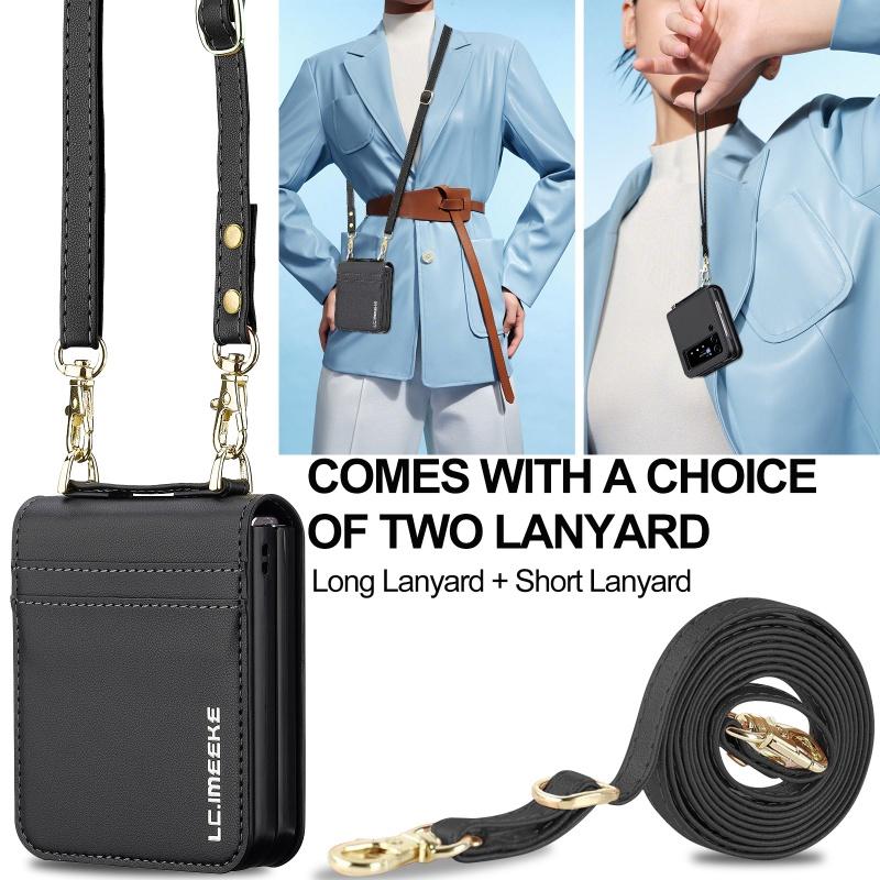 

Phone Case for Samsung Galaxy Z Flip 7 6 5 4 3 Flip6 Flip5 Flip4 Long Lanyard Leather Wallet Card Cover Crossbody Purse Back Bag Samsung Z Flip 7