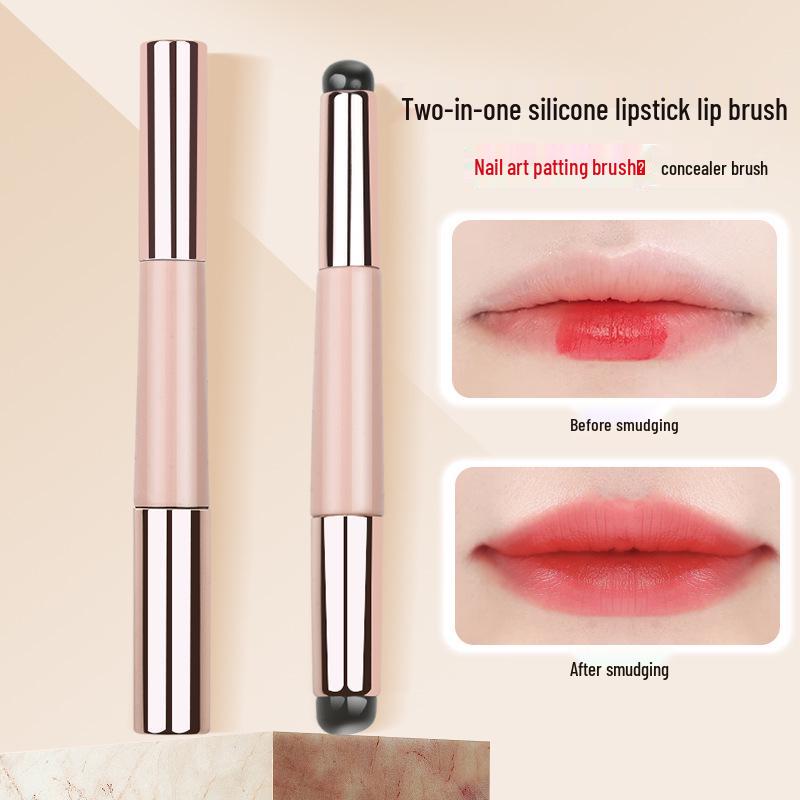 Portable Double-Ended Silicone Lip Brush with Dustproof Lid, Mini Blending & Concealer Brush, Lipstick, and Lip Liner Tool.