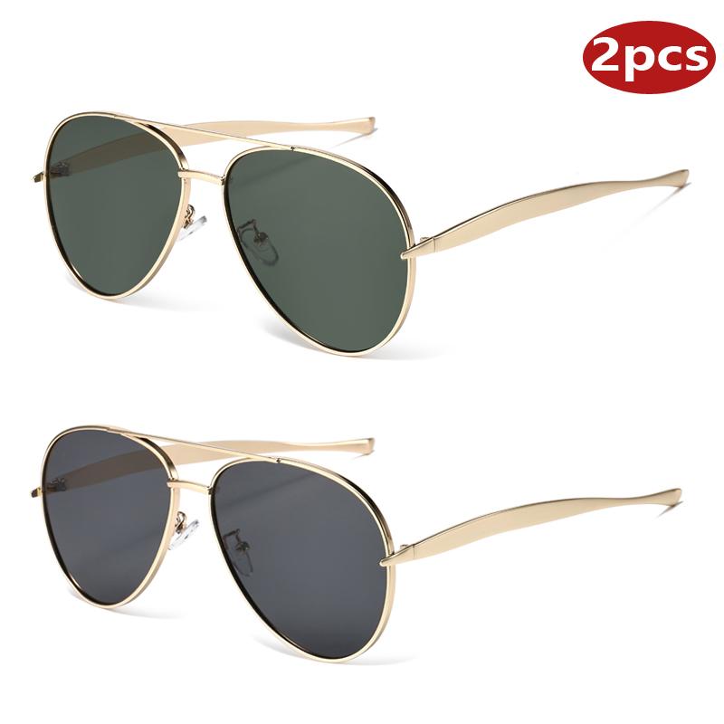 1/2pcs Retro Square Sunglasses Metal Double Bridges Pilot Women Glasses Fashion Punk Men Dark Green Shades UV400 Sun Glasses