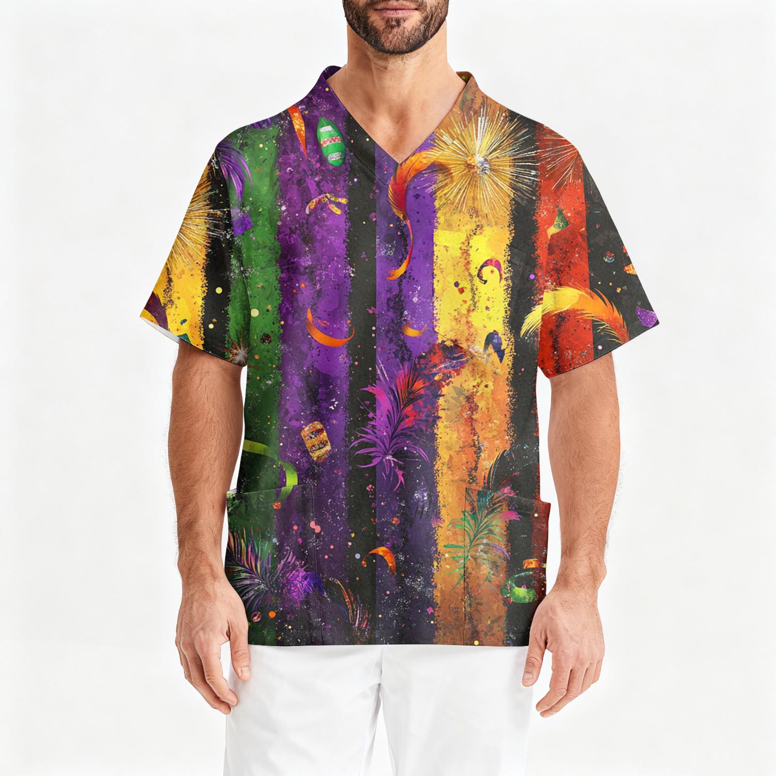 

Мужская рабочая блузка с короткими рукавами и v-образным вырезом с принтом, топ с нагрудным карманом XL