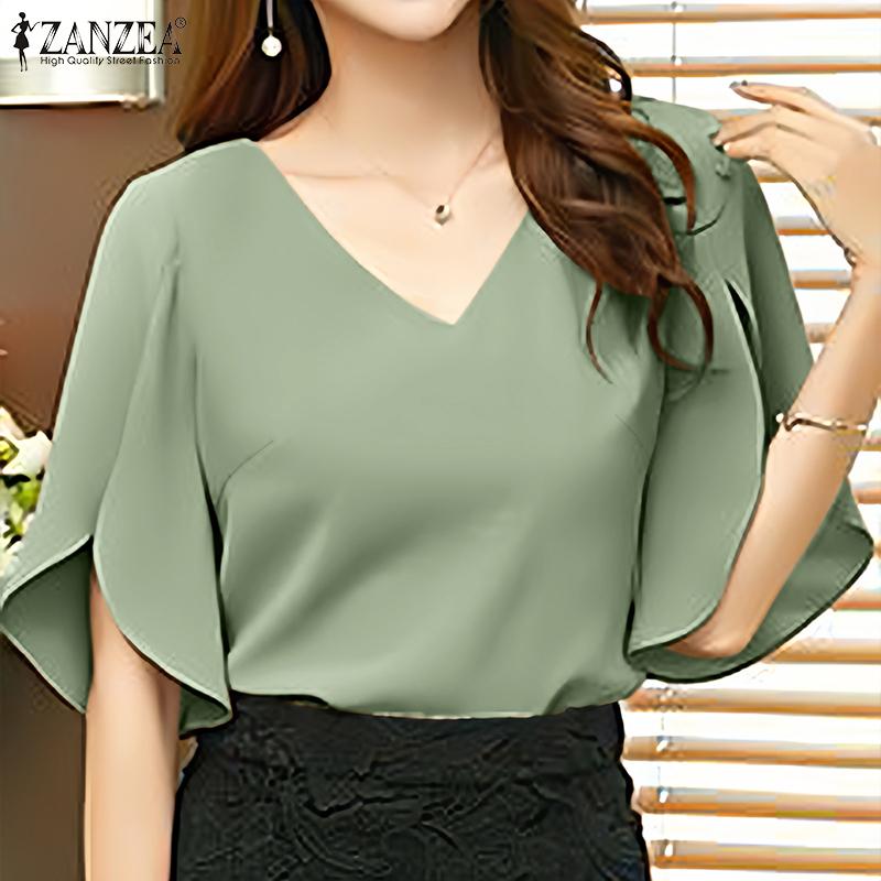 

ZANZEA Women Casual V-Neck Summer Loose Half Sleeve Blouse S