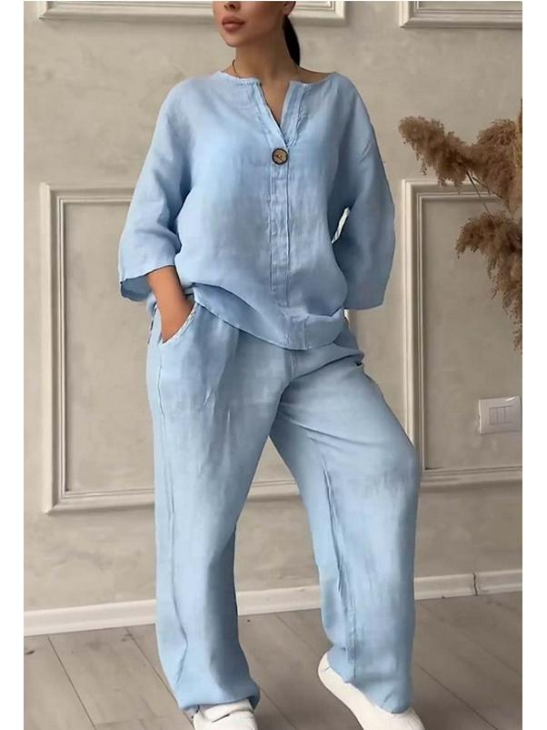 Women's Cross-Border Fashion Solid Color Cotton Linen Casual Set Pants