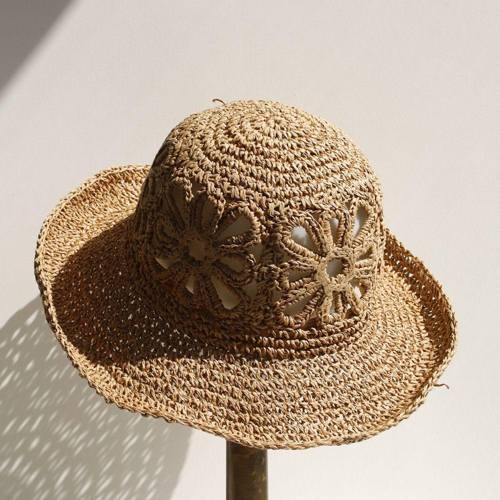 Flower Handmade Fisherman Hat Straw Material Sun Hat Fashion Panama Straw Hat  Beach