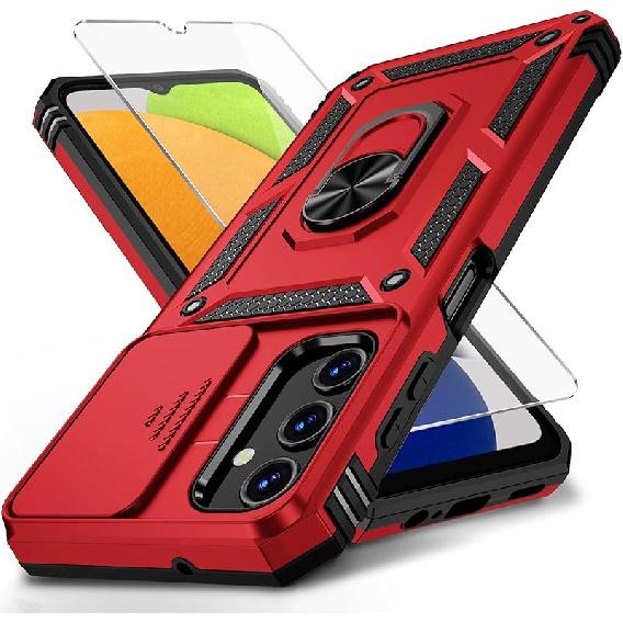 Vinve for Samsung Galaxy A03S Case with Slide Camera Lens Cover, HD Screen Protector, Military Grade Drop Protection, Magnetic Rotated Ring Holder