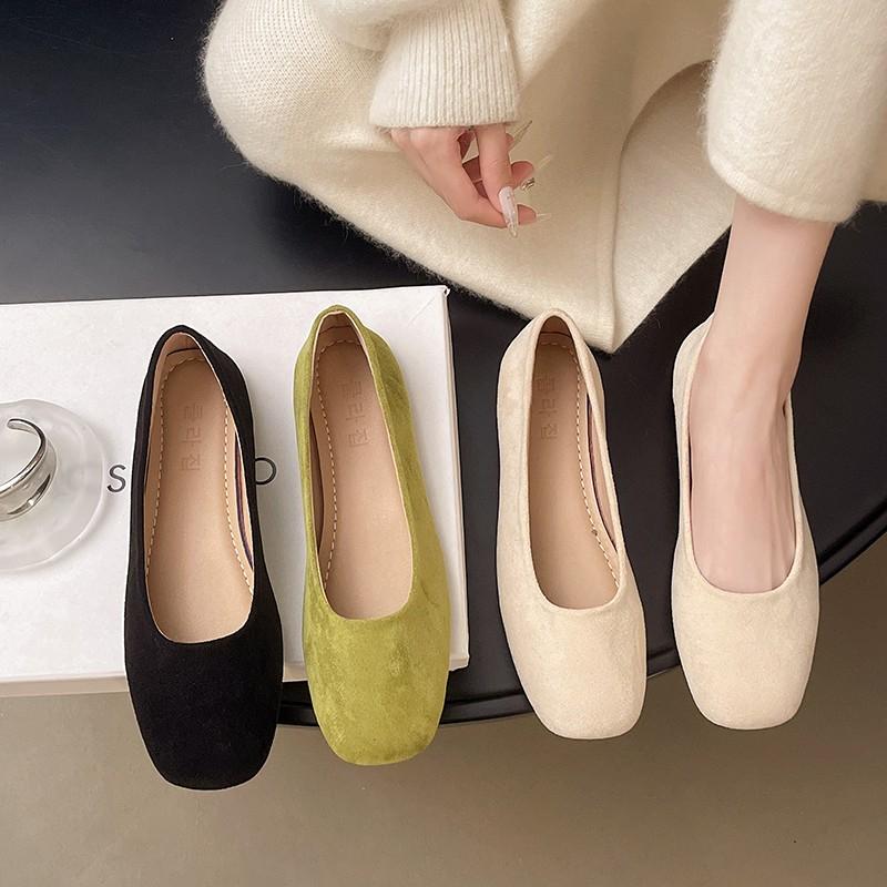Fashion Flat Spring and Autumn Suede Vintage Square Head Single Shoes Women 2025 New French Vintage Single Shoes