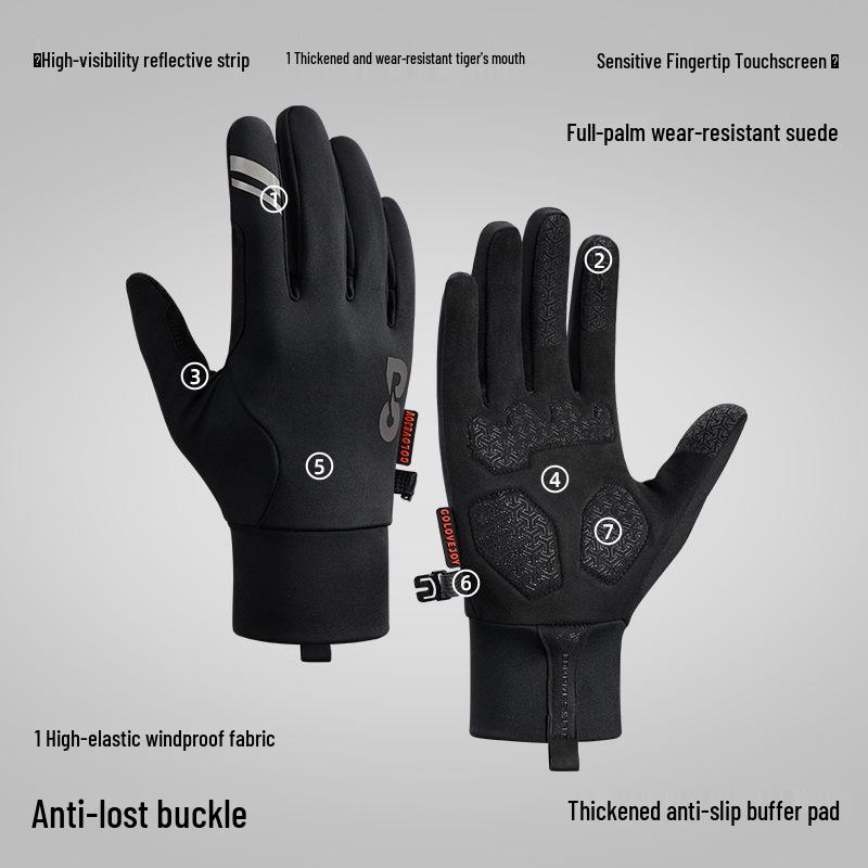 Touchscreen Non-Slip Full Finger Cycling Gloves for Men & Women - Warm, Velvet-Lined for Autumn/Winter, Ideal for Road & Mountain Biking