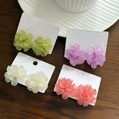 Matte Leaf Petal Camellia 3D Flower Stud Earring for Women Pink Purple White Green Color Simple Personality Jewelry Girl Gift