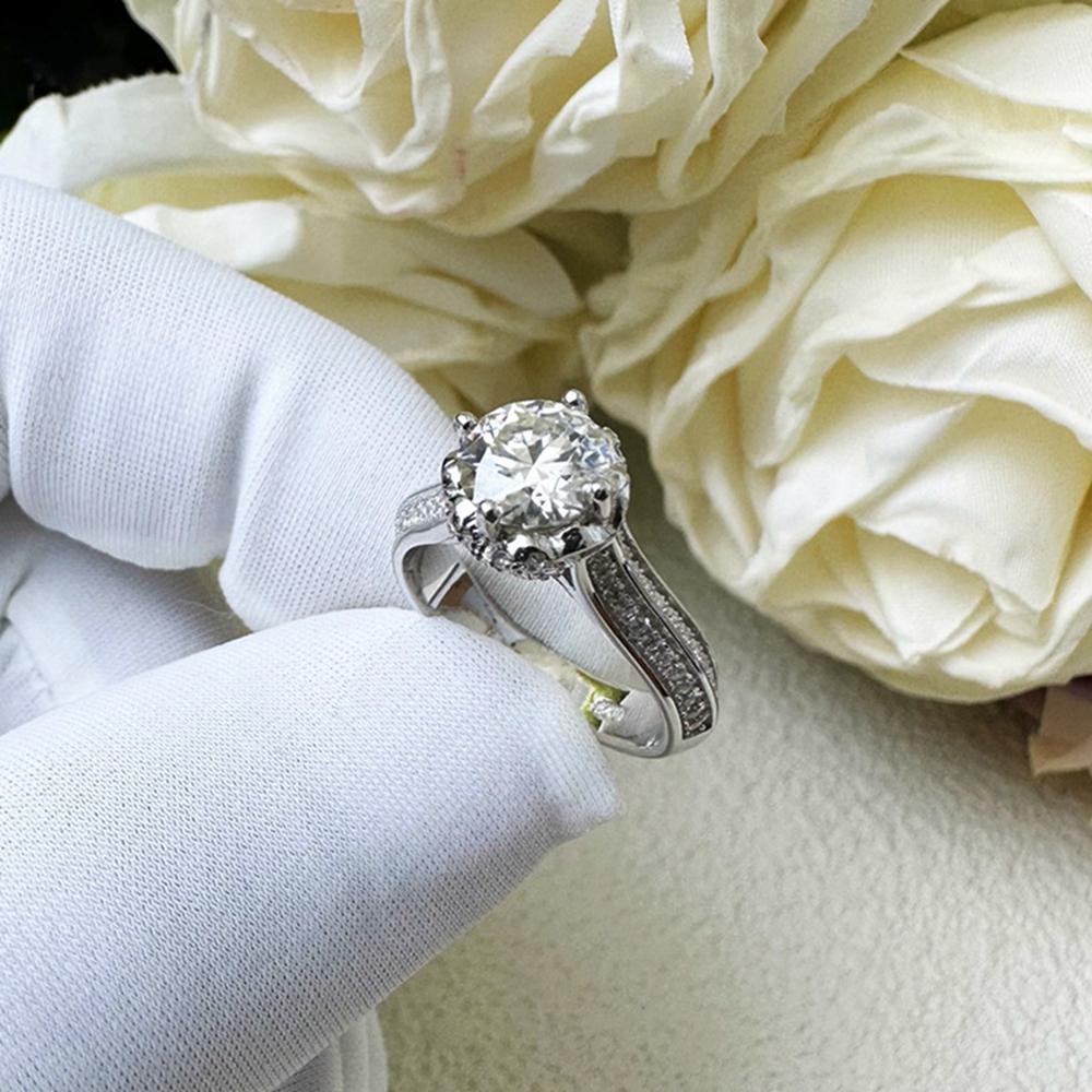 Vinregem Eleganter 100% 925 Sterlingsilber 3EX VVS1 D Farbe Rundschliff 6,5 MM 1 CT Echte Moissanit Diamanten Ring Hochzeit Verlobung Feiner Schmuck Geschenke