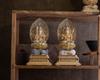 Sitzender Manjusri Bodhisattva Holz Zypressenholz mit leichtem Gold Schutzgottheit der Chinesen für diejenigen, die im Jahr des Hasen geboren sind Bosatsu Statue,