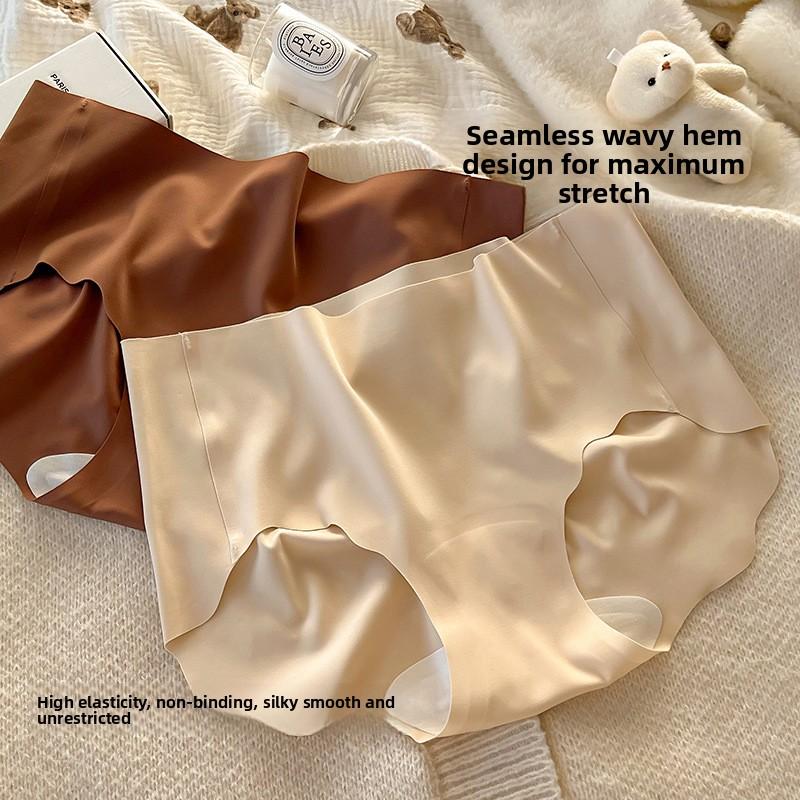 Women's Summer Thin 10A Antibacterial Breathable Ice Silk Cool Feeling High Elastic Non Trace Milk Skin Mid Waist Underwear