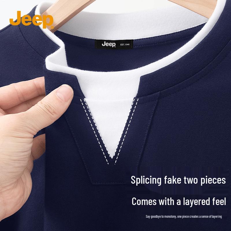 

JEEP Men s Faux Two-Piece Pure Cotton Short Sleeve T-Shirt XL