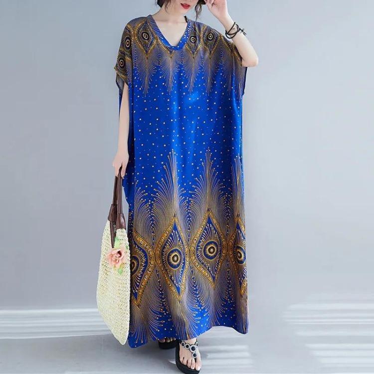 Vintage Floral Satin Maxi Long Dress for Women Plus Size Casual Loose Summer Dresses New In