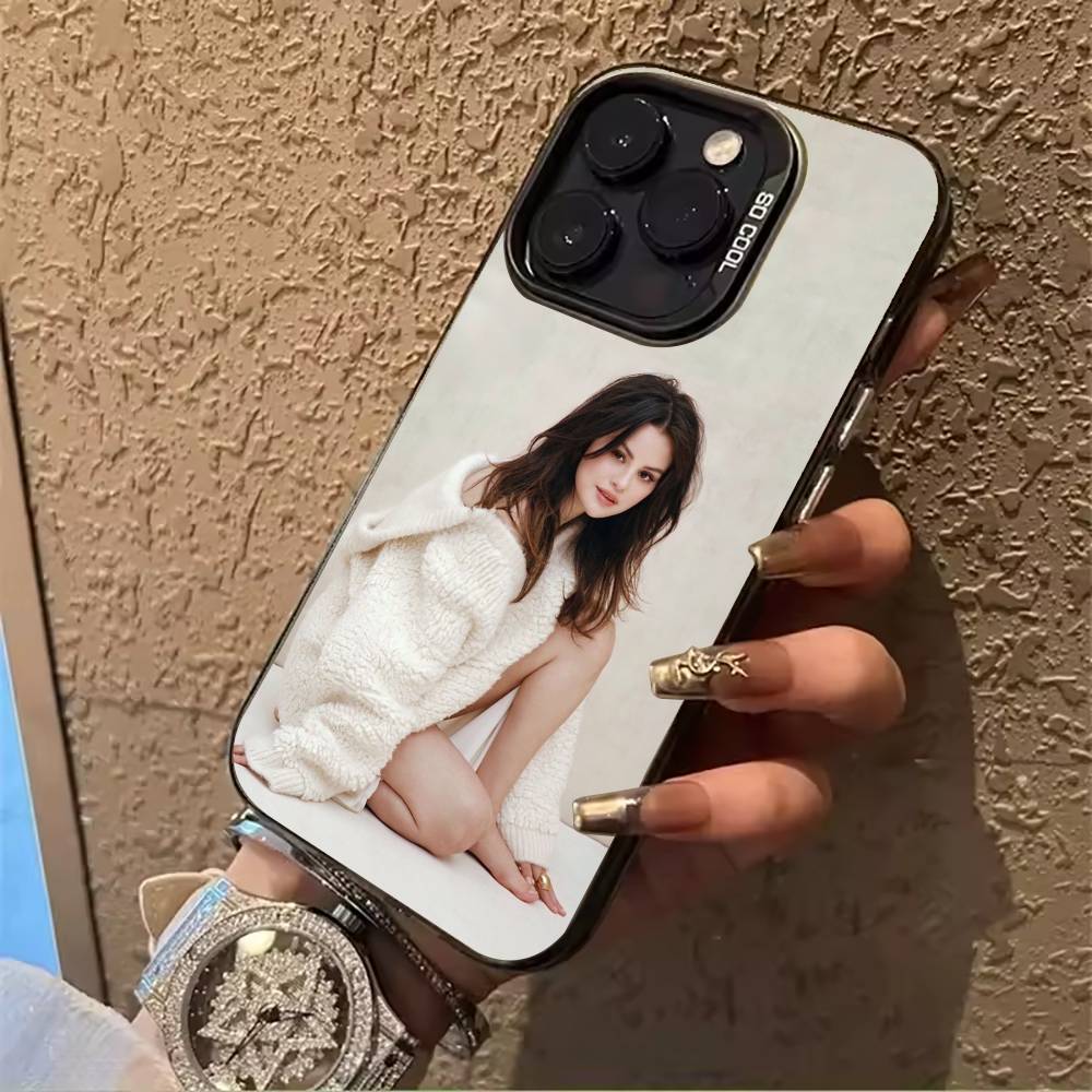 superstar-Selena- Gomez For iPhone 17 16 15 14 13 12 11 Pro Max XS  17 Air Silicone Colored Silver Bumper Cover