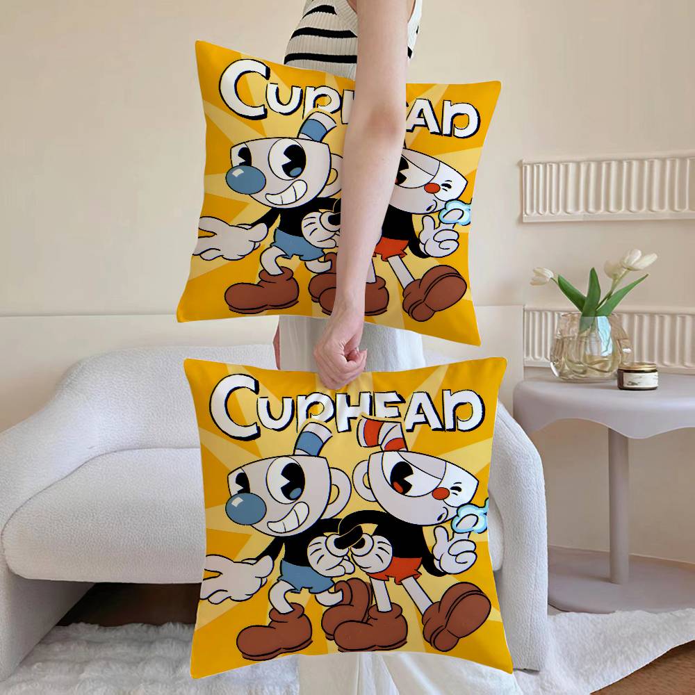 Cute CupHead And MugMan Square Pillow Cover, Sofa and Chair Cushion Cover, Room Home Decoration