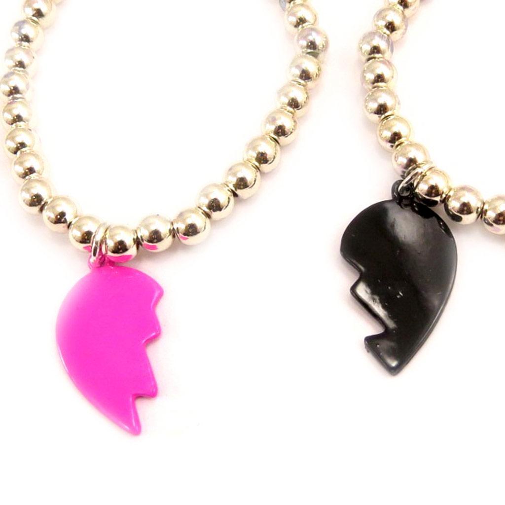 Les Trésors De Lily [L5198] - 'Best Friend' Bracelets Pink Black Silver
