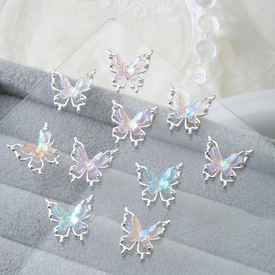 5Pcs Colorful Butterfly Alloy Nail Accessories Double-Layer 3D Hollow Butterfly Nail Drill Decoration Pendant Diy Accessories