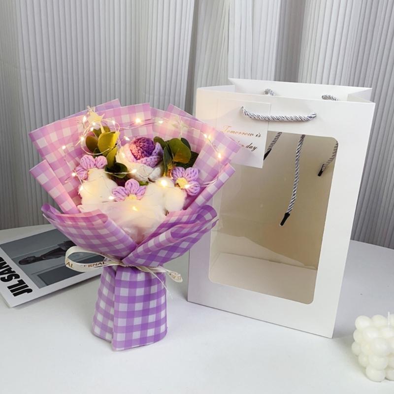 

Вязаный крючком букет цветов, плетеные вручную цветы, декоративные украшения, принадлежности для спальни, ванной комнаты, украшения для комнаты, подарок фиолетовый