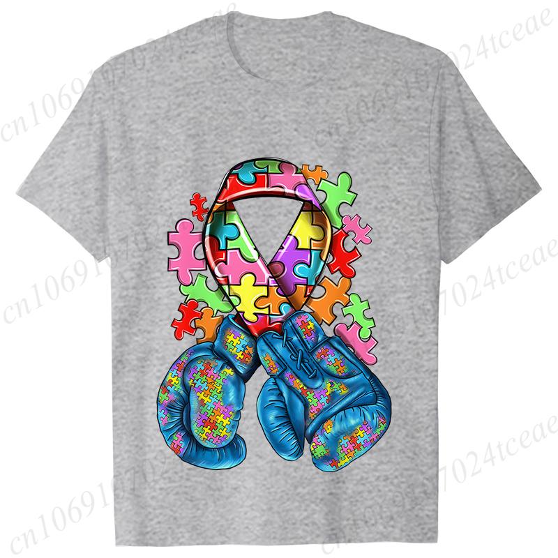 Autism Awareness with Boxing Gloves Shirts for Women Clothing Be Kind Puzzle Neurodiversity Tees Autistic Pride Female Clothing