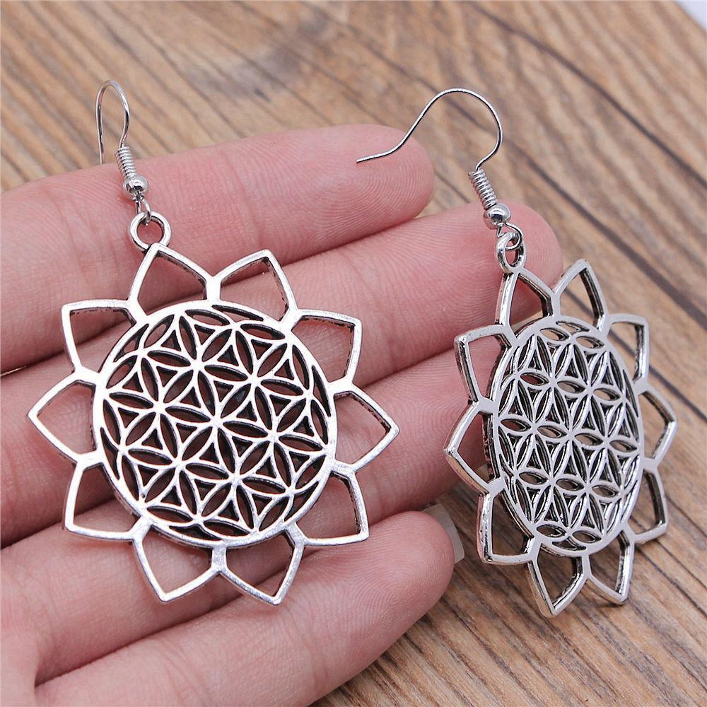 Hängeohrring Pflanze Blume des Lebens Minimalistischer Schmuck Komponenten Ohrringgröße 18x19mm QE020