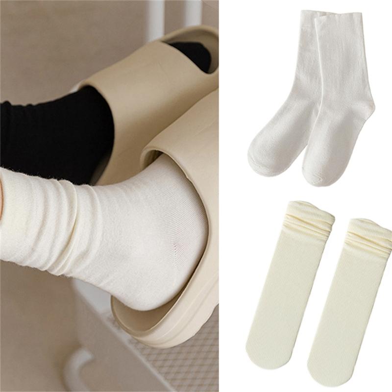 Women Girls Summer Spring Casual Cotton Slouch Crew Socks Japanese Style Solid Color Ice Silk Cooling Middle Tube Socks