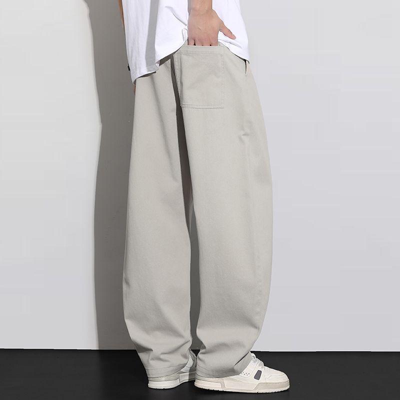 Spring and summer new European, American, Japanese and Korean port pure cotton scimitar navy blue loose straight casual pants men's pants