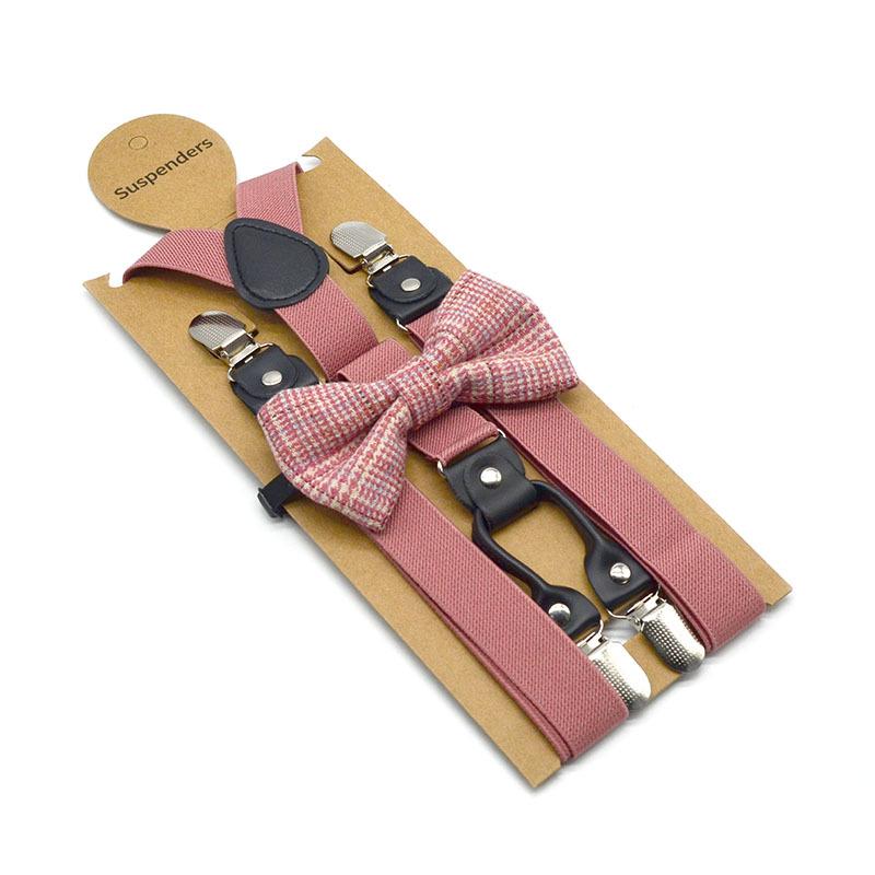 Adult Unisex 4-Clip Elastic Suspenders & Bow Tie Set, Non-Slip, Solid Color, 2.5cm
