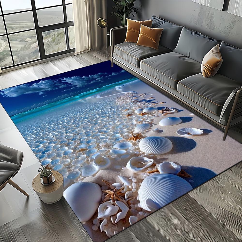 New Starfish Beach Shell Sea Star Sand Carpet Rug for Living Room Bedroom Home Sofa Decoration,Kids Play Non-slip Floor Mat