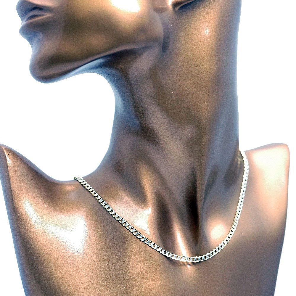 Silver One Silver 925 Curb Chain Necklace Gold and Silver 18K Sparkle 3mm 1mm Fine Gold Curb Chain Italian-Made [Two-Tone Plated, 6-Sided Cut, Wide,