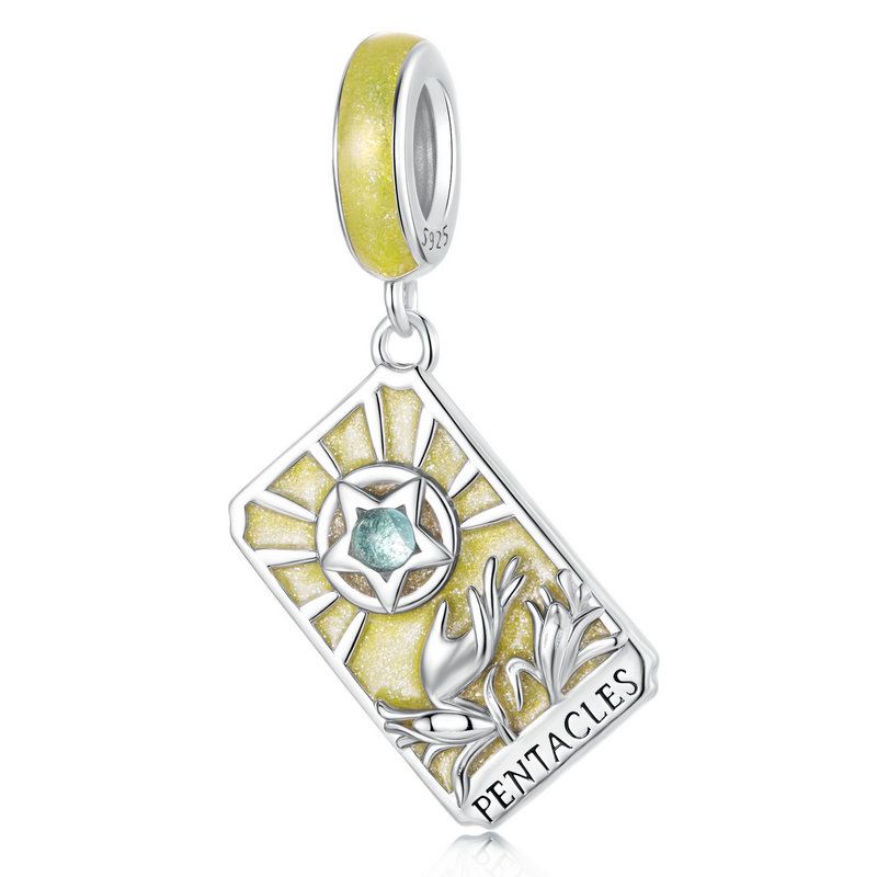 WOSTU 925 Silver Colorful Tarot Cards Charm Pendent Magic Star Moon Sun Lover Bead Fit DIY Bracelet Necklace Women Gift