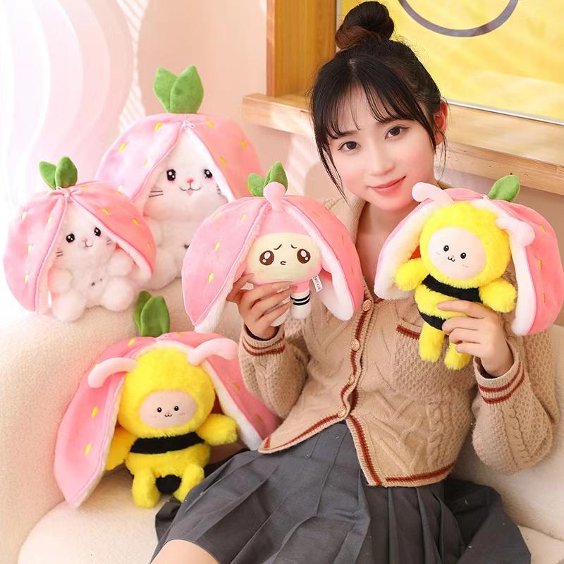 Cute Plush Toy Strawberry Rabbit Radish Rabbit Plush Toy Zipper Doll Rabbit Plush Toys Children Girls Christmas Birthday Gifts