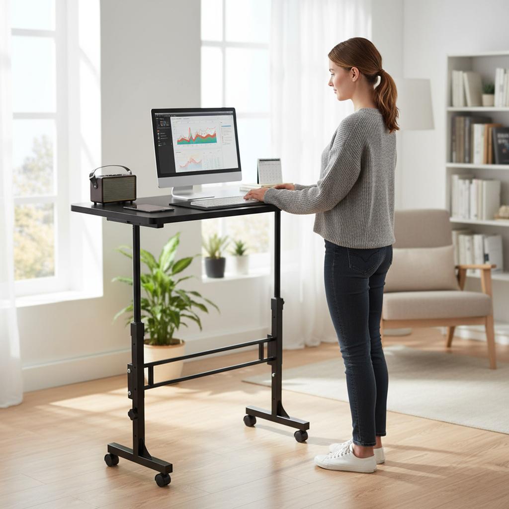 Standing Desk Adjustable Height Small Computer Desk with Wheels for Home Office