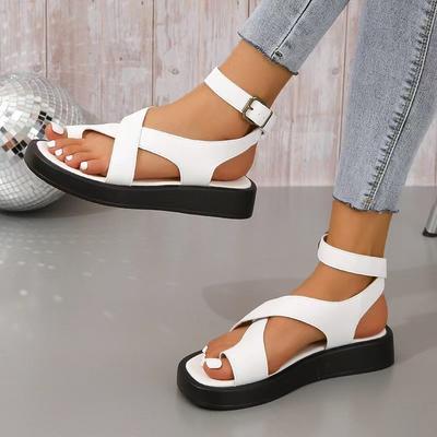 Sandals Women's Large Size Over Toe Polyurethane Thick Bottom Casual Style Outer Wear Over Toe Ring Buckle Strap Women's Shoes