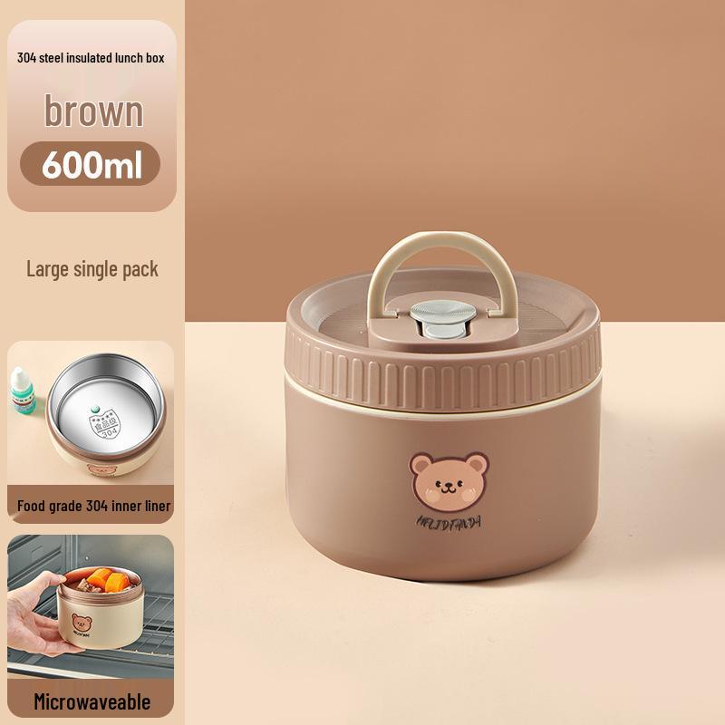 Stainless Steel Insulated Lunch Box & Soup Bowl - Microwave Safe Cartoon Bento for Office Workers