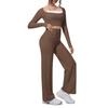 Womens Seamless Two-Piece Yoga Set Long Sleeve Top Flared Leggings Breathable Stretch Athletic Wear