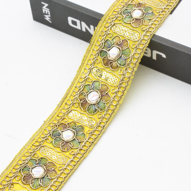 5yards Ethnic Gold Thread Sequins Lace Trims DIY Sewing Hanfu Dress Decoration Embroidered Fabric Garment Trimming Ribbon