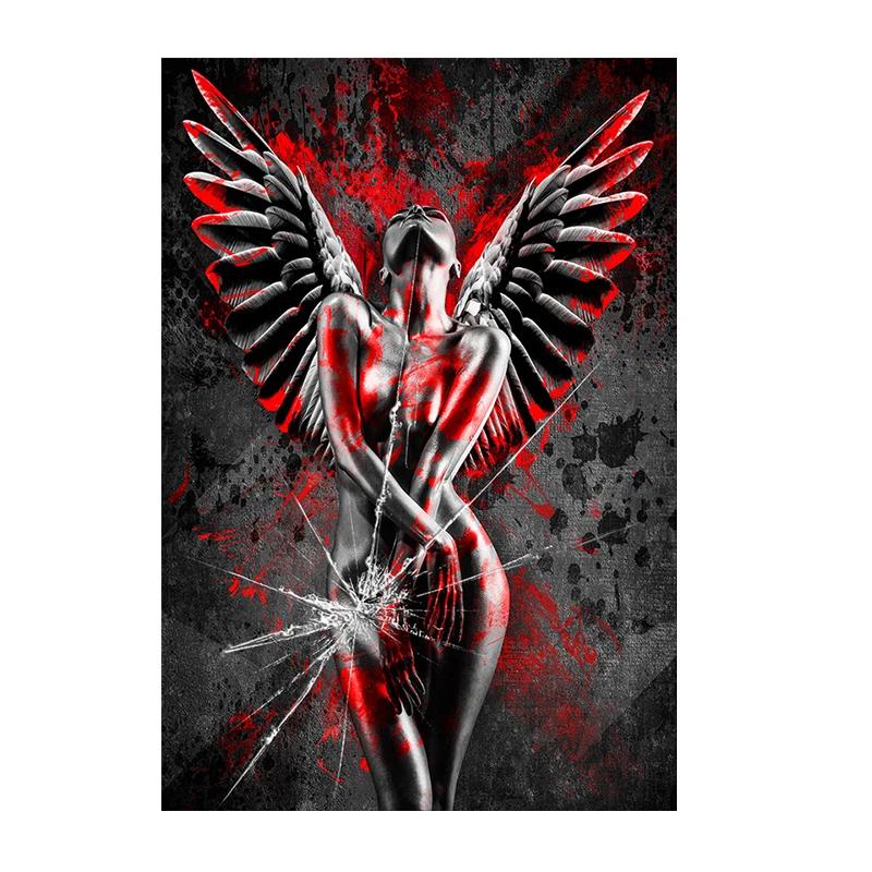 Red Sexy Nude Woman Canvas Print Sensual Angel Poster and Prints Abstract Wall Art Pictures Painting for Bedroom Room Home Decor