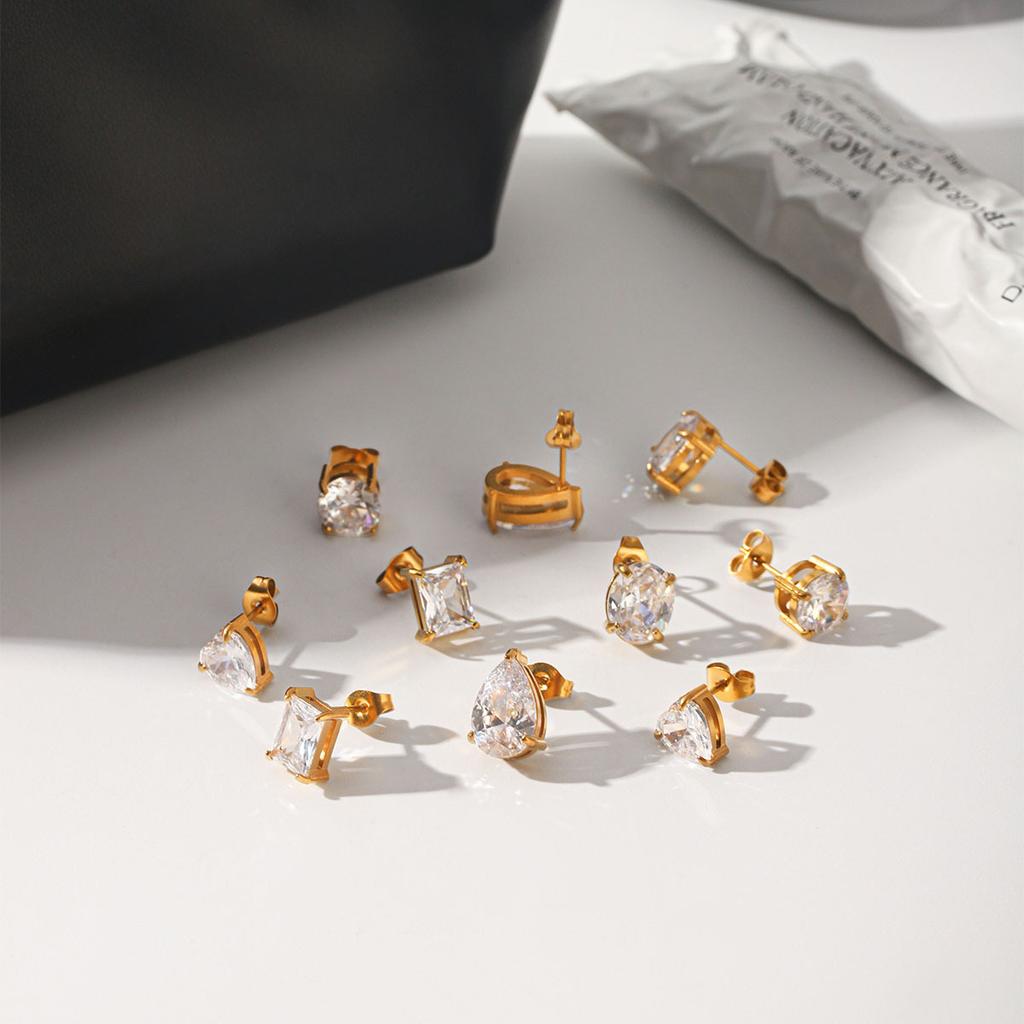 New Zircon Earrings for Women, Fashionable Versatile Studs, 18K Gold, Non-fading Titanium Steel Ear Jewelry Ring